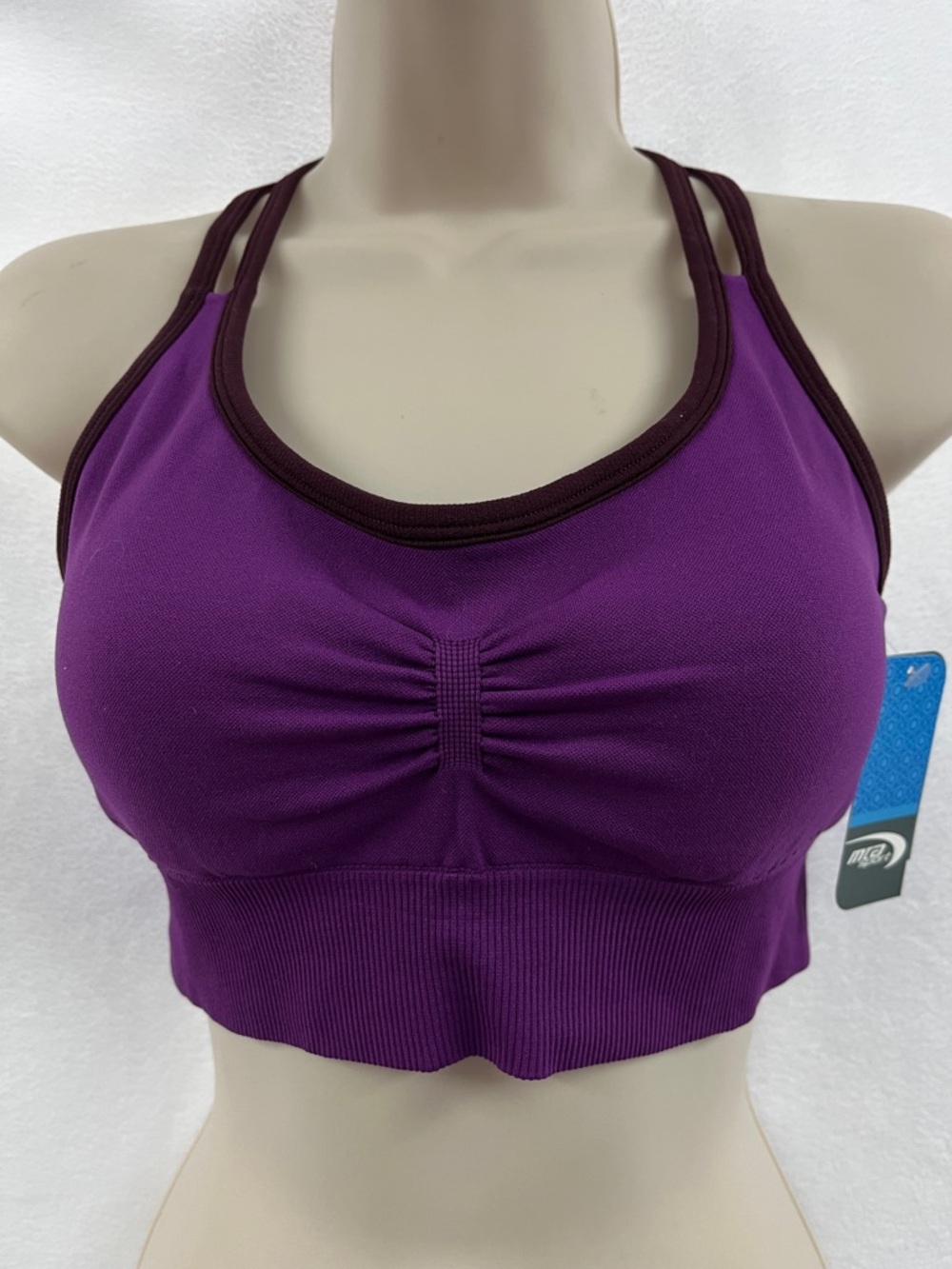MTA Sport Plum Double-Strap Seamless Sports Bra with Dark Trim